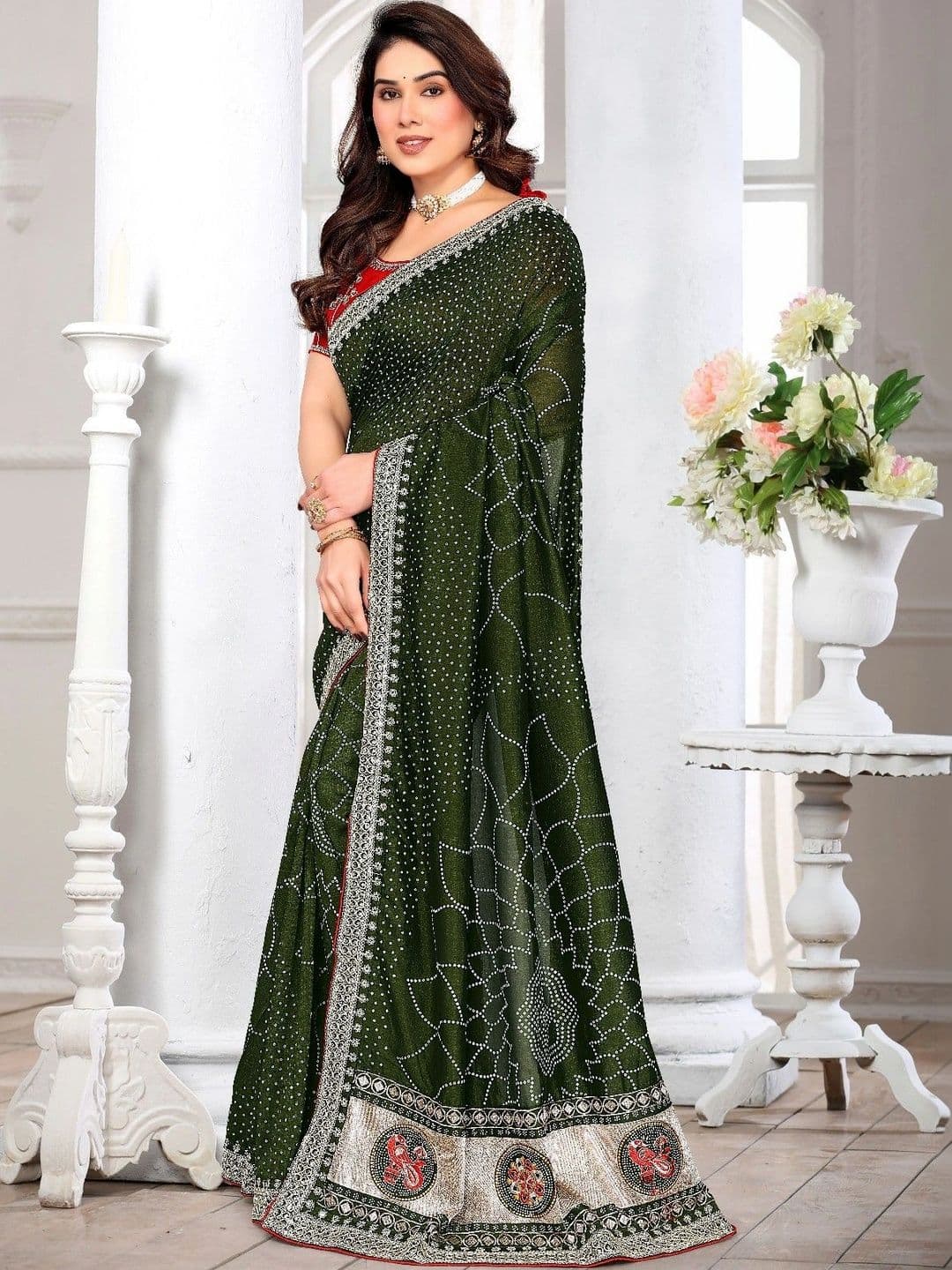 SmileyFashion Bandhani Embroidered Art Silk Designer Saree thumbnail 4