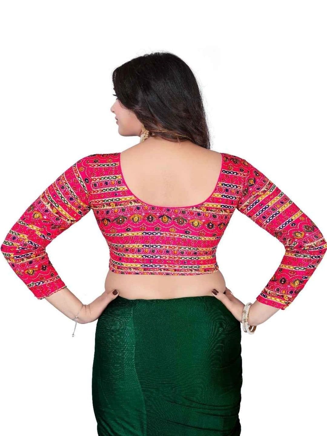 MPRAVEEN Women Pack of 2 Cotton Embellished Mirror Work Saree Blouse thumbnail 2