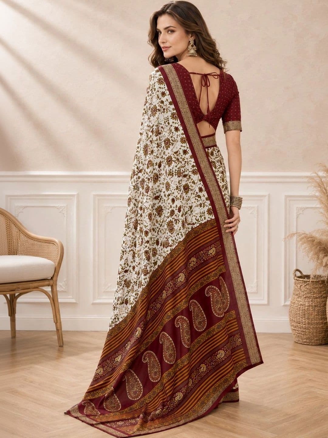 all about you Floral Zari Poly Crepe Fusion Saree thumbnail 3
