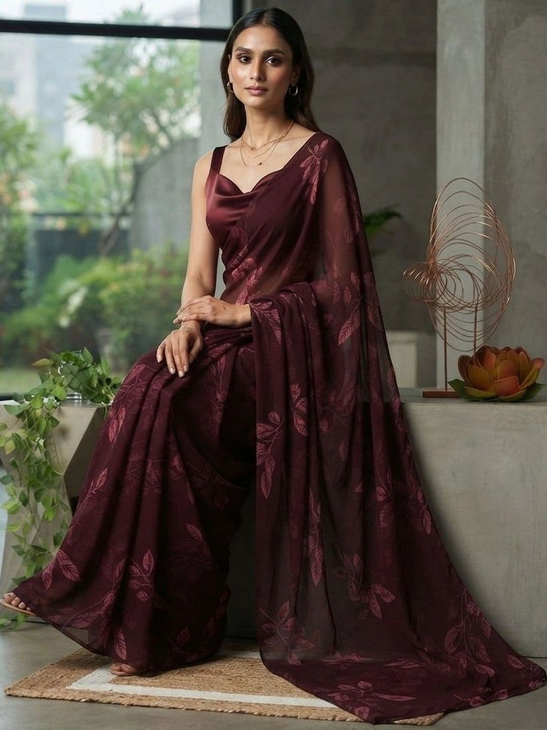 RegalDrapes Women Floral Poly Georgette Saree thumbnail 2