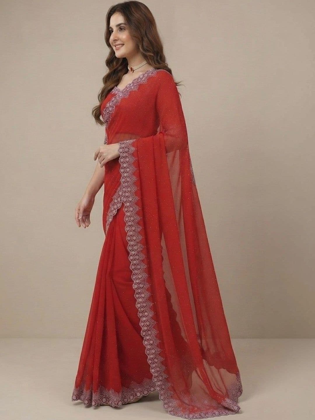SmileyFashion Embellished Pure Georgette Saree thumbnail 5