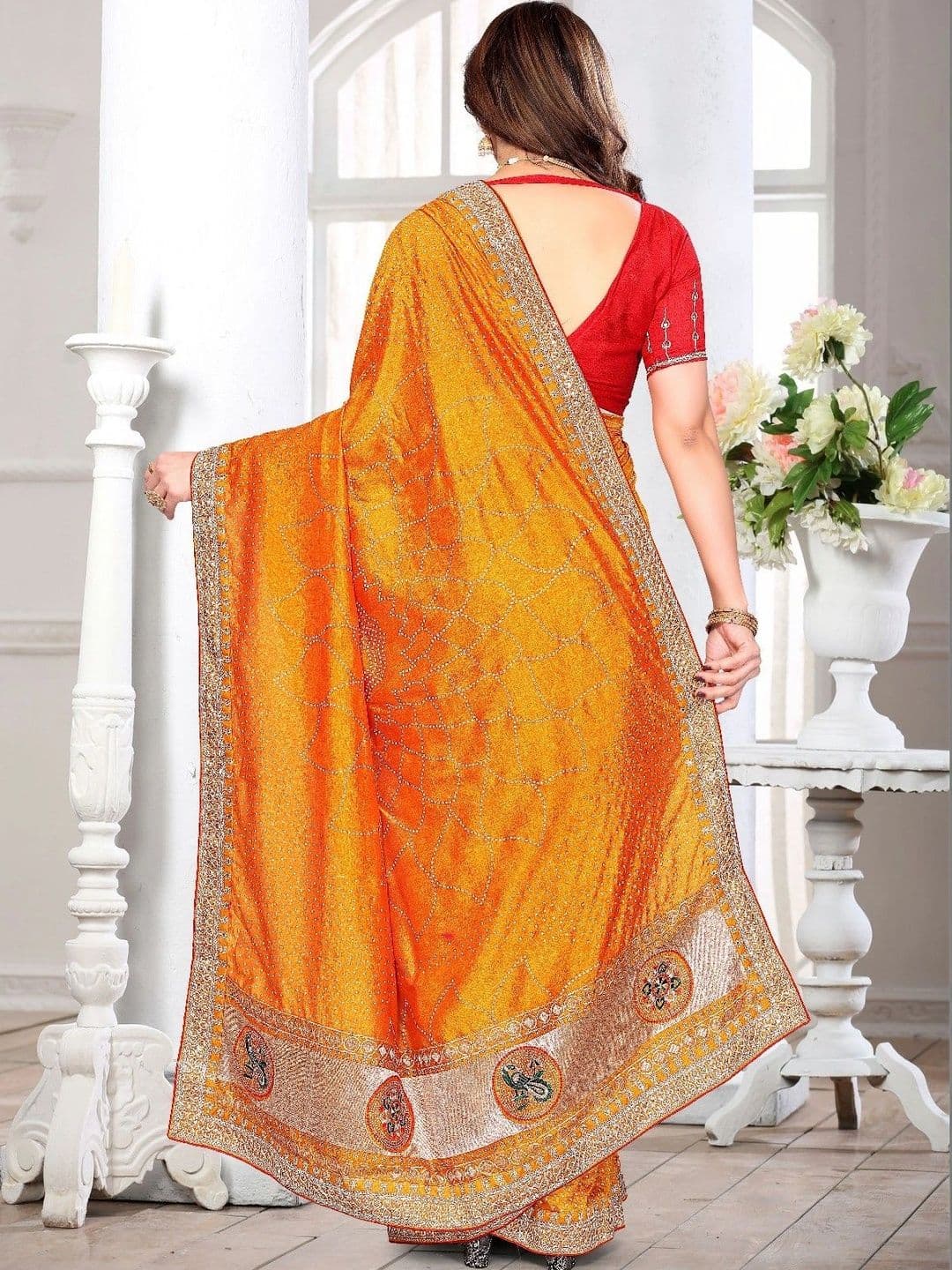 SmileyFashion Bandhani Embroidered Art Silk Designer Saree thumbnail 3