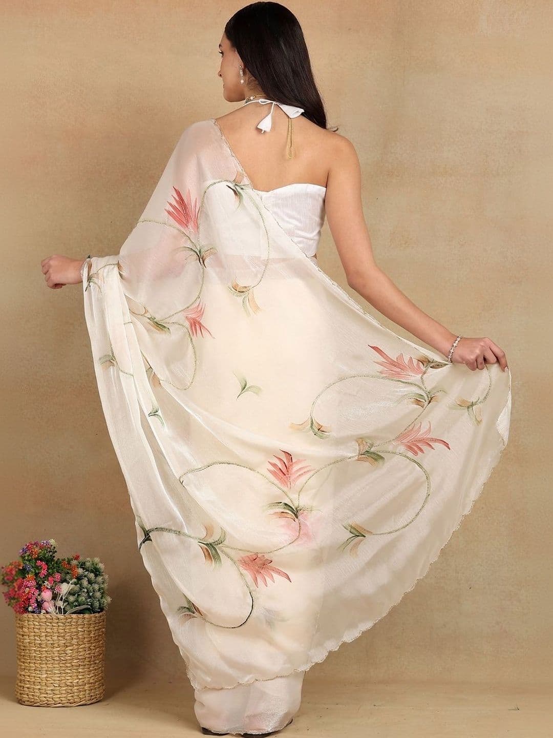 KALINI Floral Beads and Stones Organza Designer Saree thumbnail 7