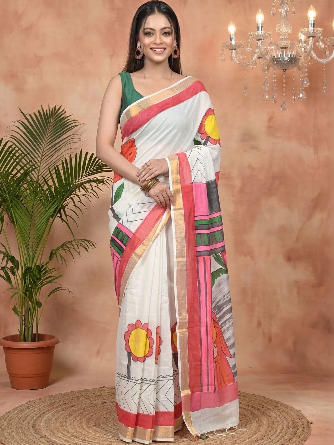 GitAsit Sequinned women Pure Cotton Handloom Taant Saree thumbnail 5