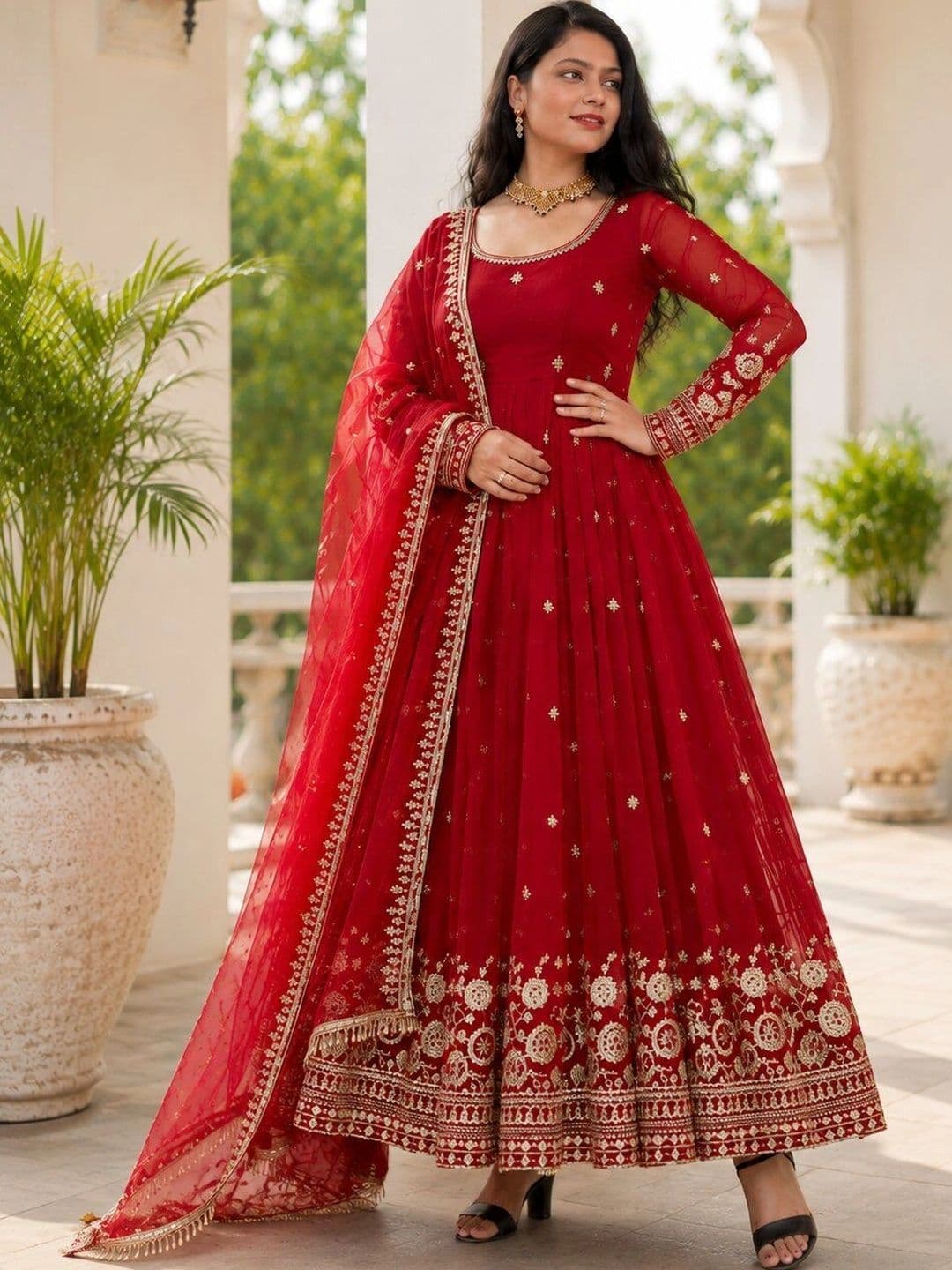 KALINI Women Ethnic Motifs Embroidered Empire Kurta With Dupatta thumbnail 4