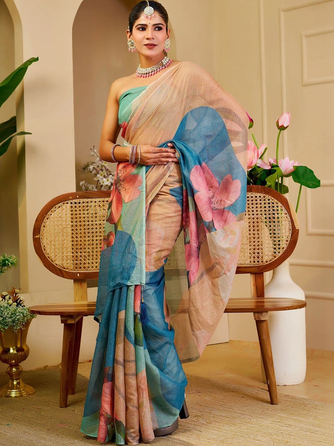 MANVAA Floral Silk Cotton Handloom Saree - view 1