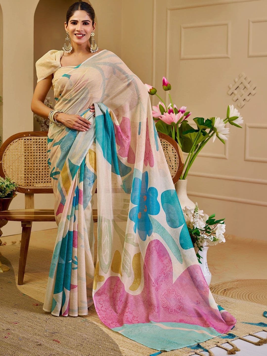 MANVAA Women  Floral Silk Cotton Handloom Saree - view 1