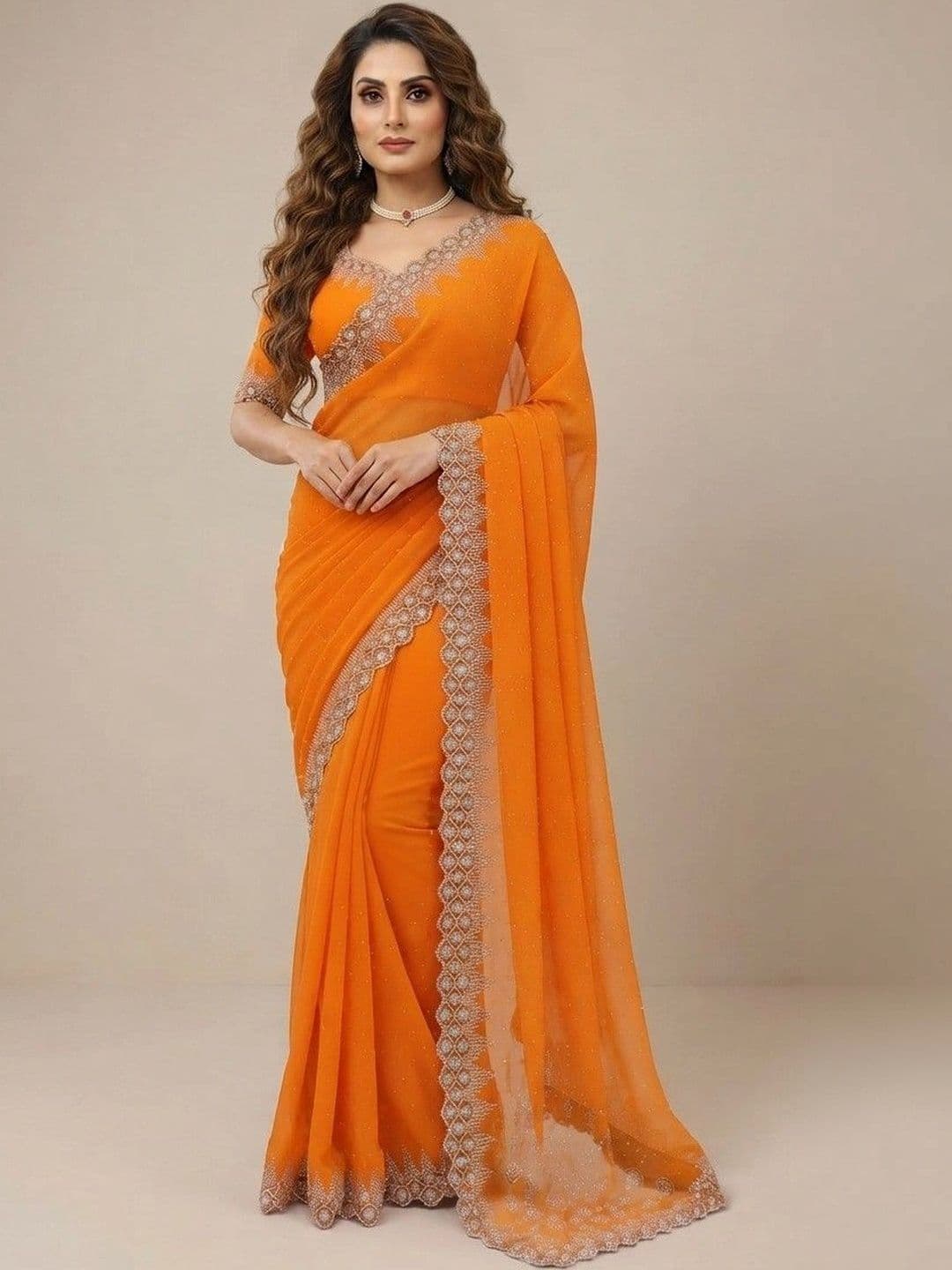 SmileyFashion Pure Georgette Saree thumbnail 2