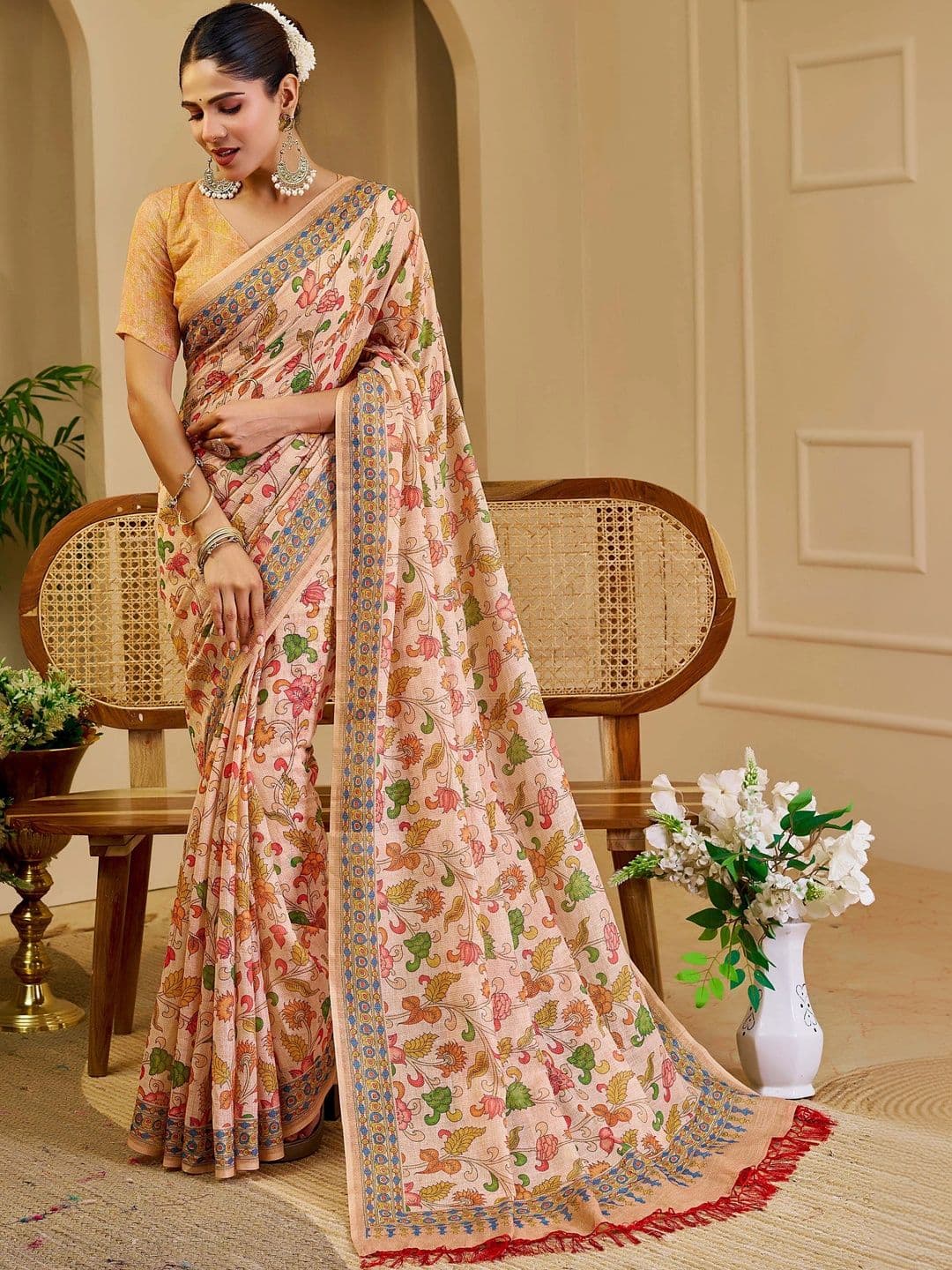 HERE&NOW Kalamkari Printed Silk Cotton Handloom Saree - view 1