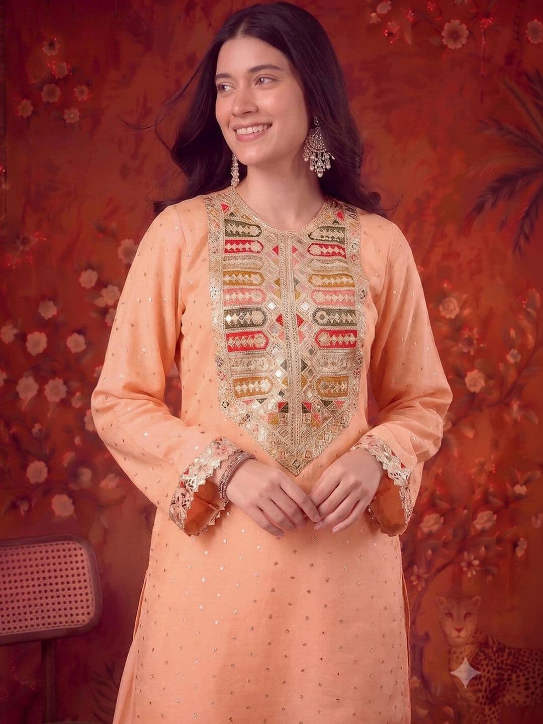 Sangria Women Ethnic Motifs Embroidered Regular Kurta with Patiala thumbnail 4