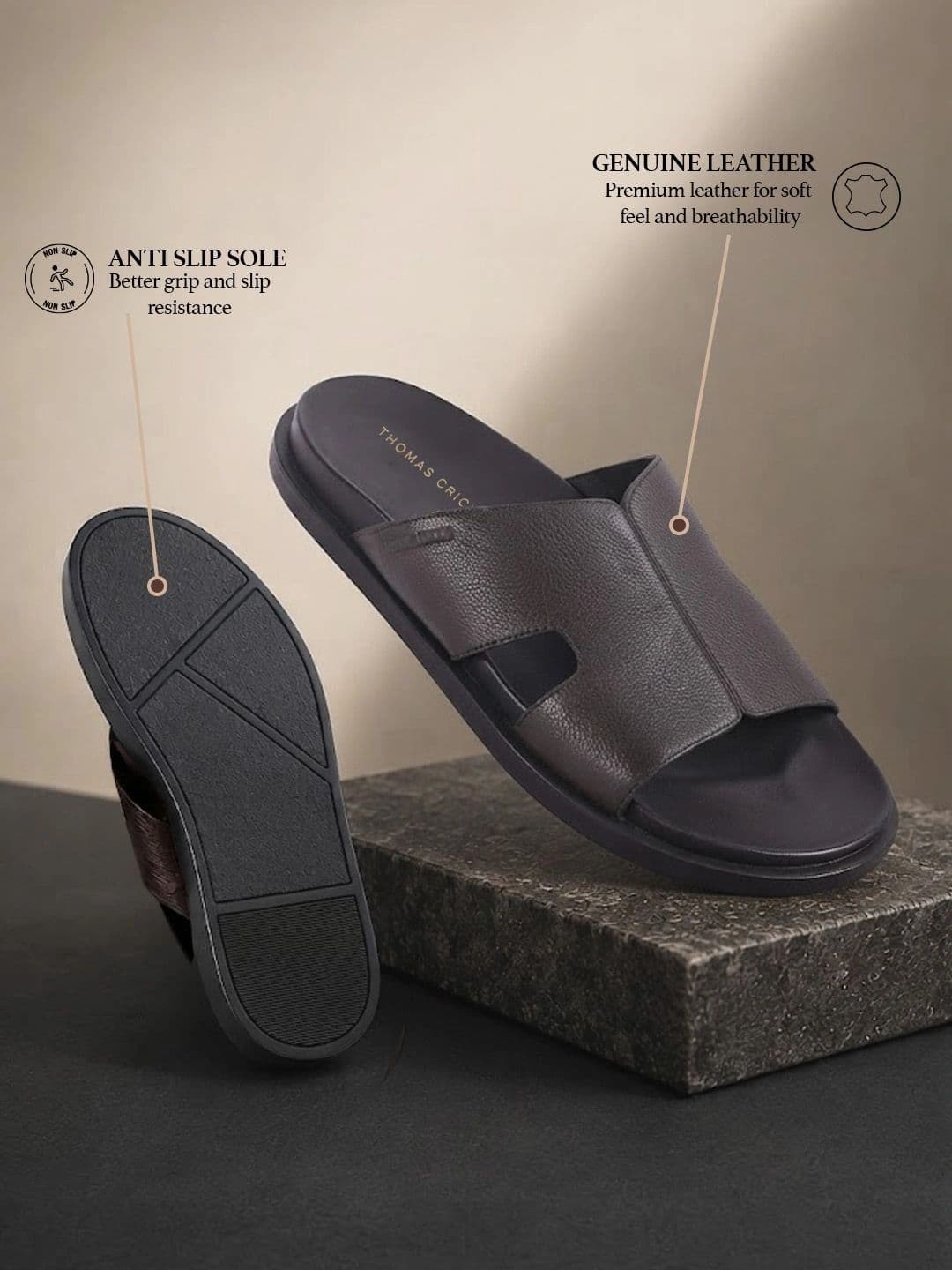 THOMAS CRICK Men Brown Leather Shoe-Style Sandals thumbnail 2