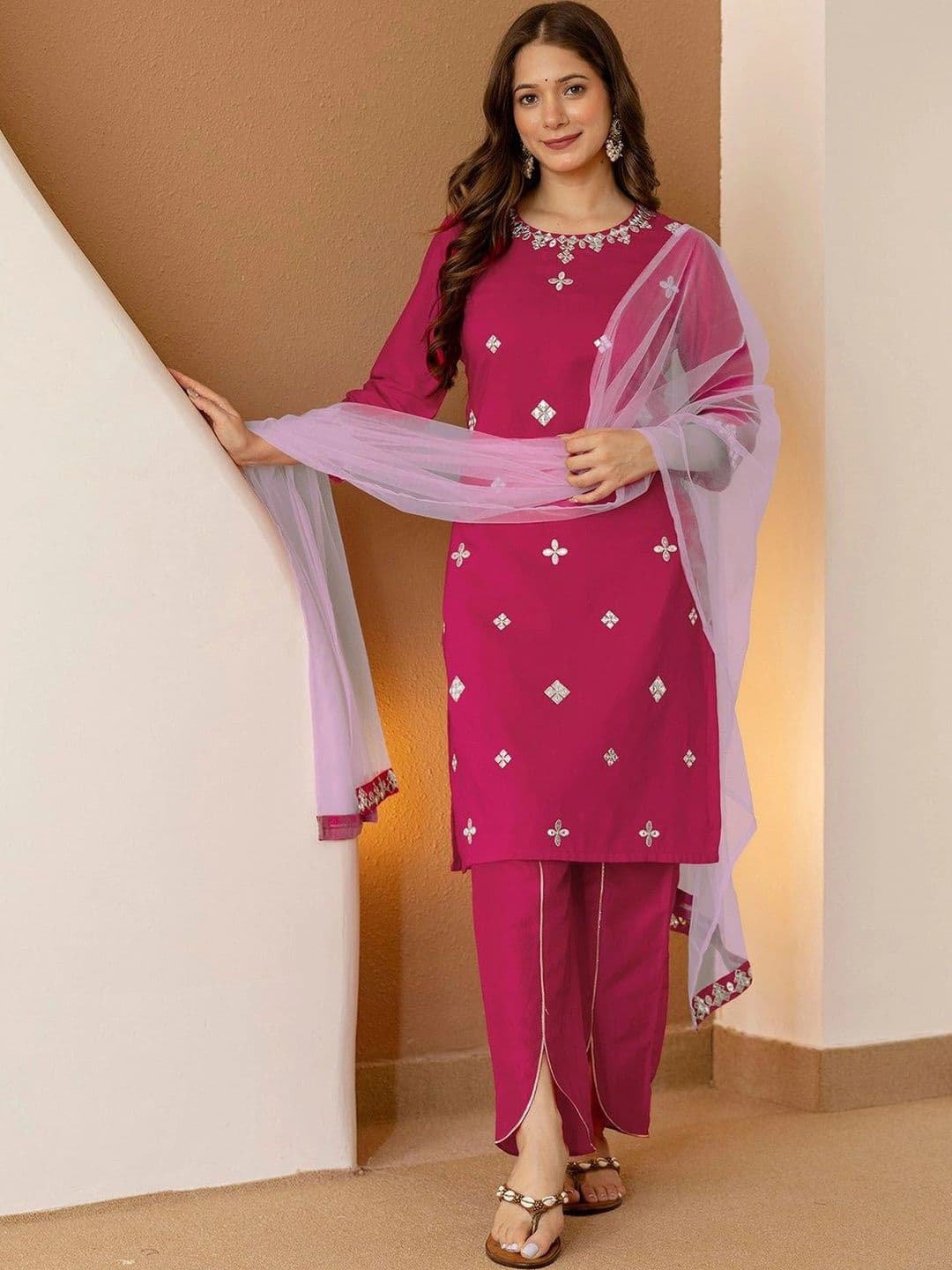SKYLEE Women Embroidered Regular Thread Work Kurta with Trousers & With Dupatta thumbnail 4