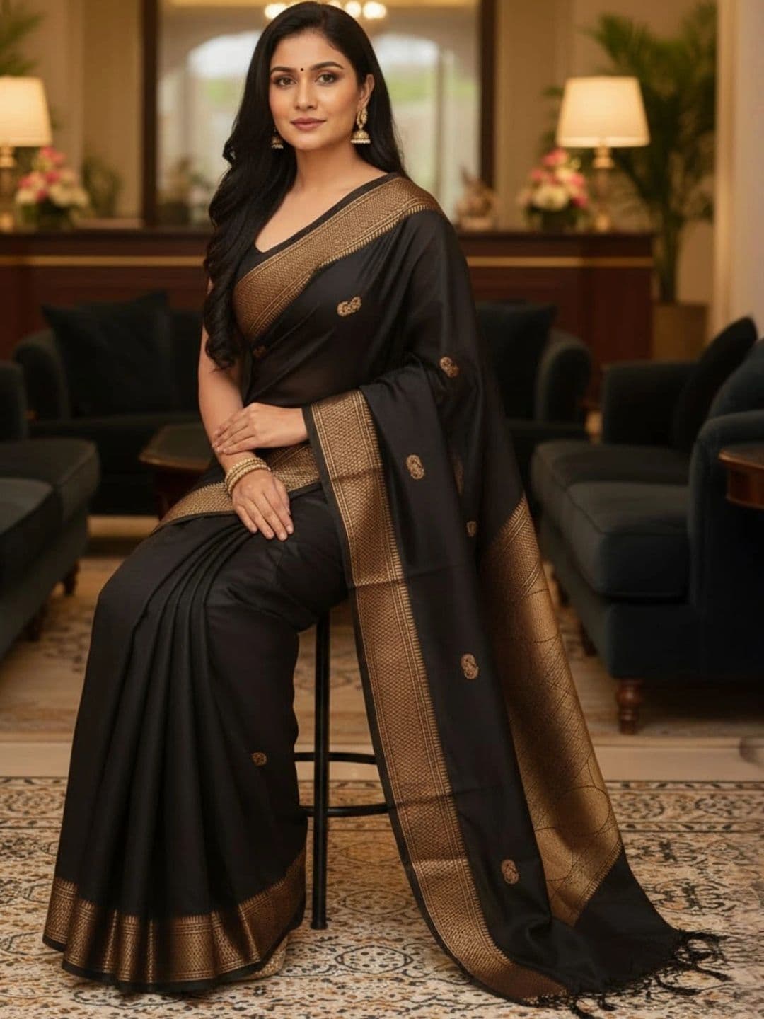 Sangria Zari Pure Cotton Heavy Work Kanjeevaram Saree thumbnail 2