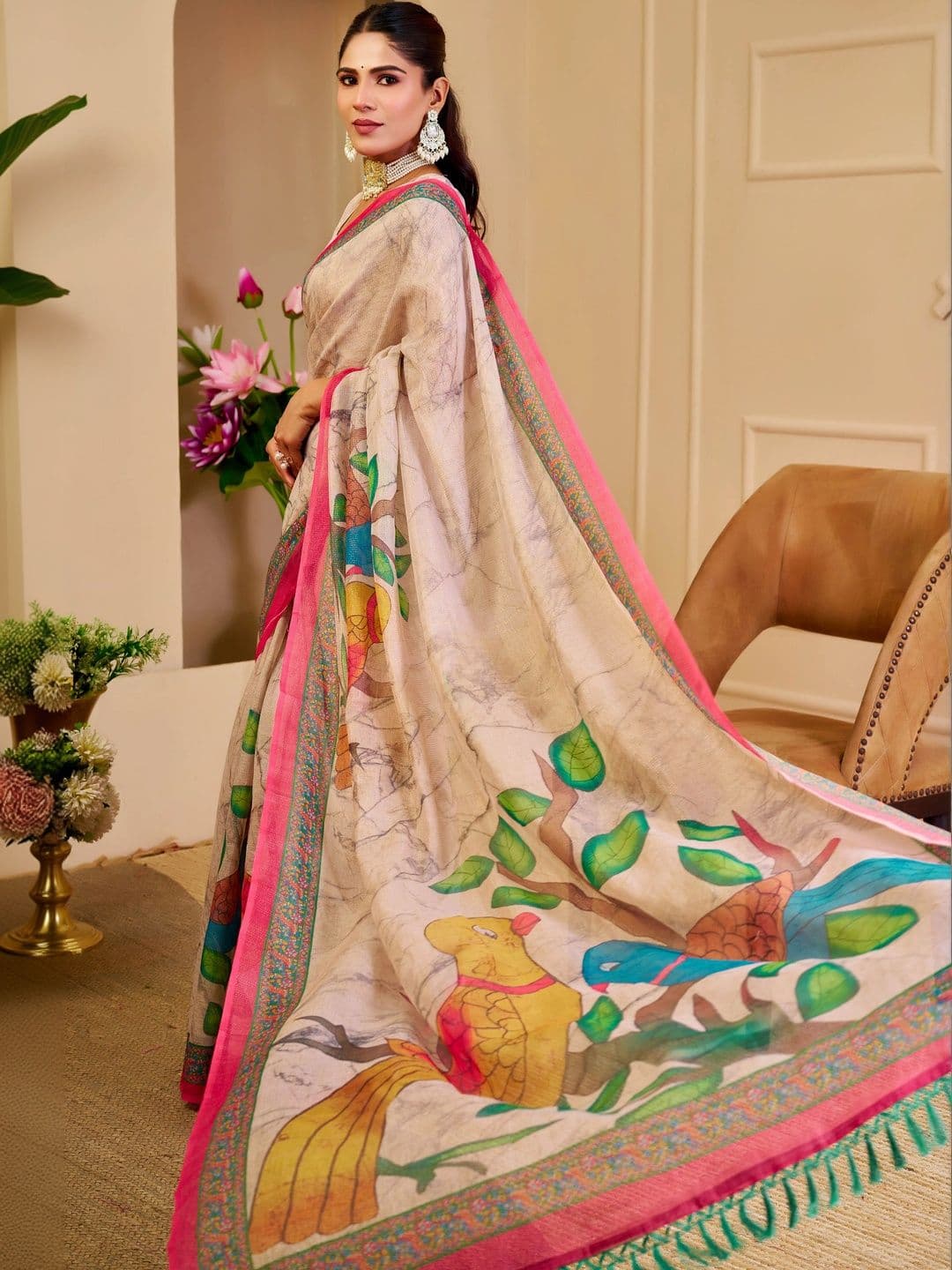 MANVAA Floral Silk Cotton Handloom Saree thumbnail 4