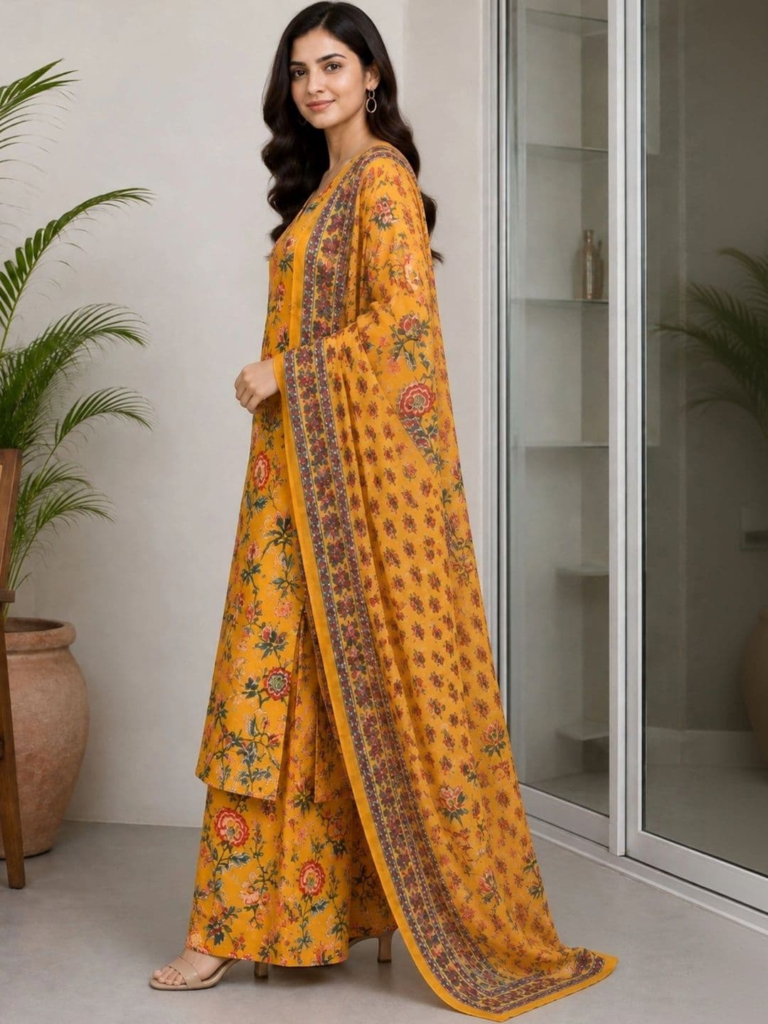 DHANSHREE TEX Women Floral Printed Regular Kurta with Palazzos & With Dupatta thumbnail 2