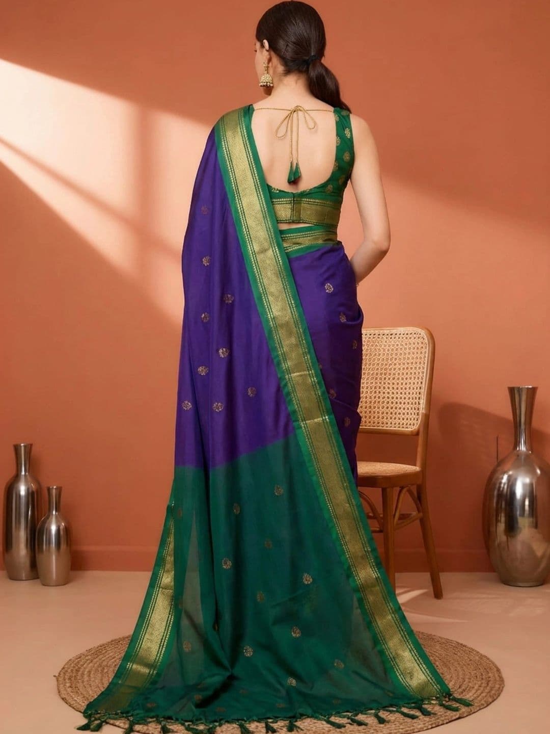 Sangria Woven Design Zari Pure Cotton Kanjeevaram Saree thumbnail 2