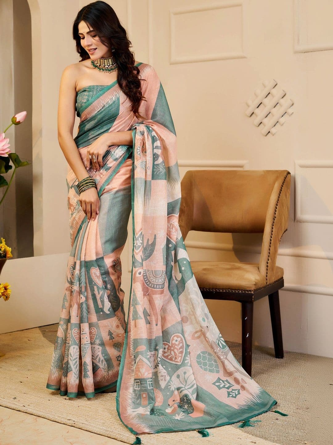 HERE&NOW Floral Silk Cotton Handloom Saree - view 1