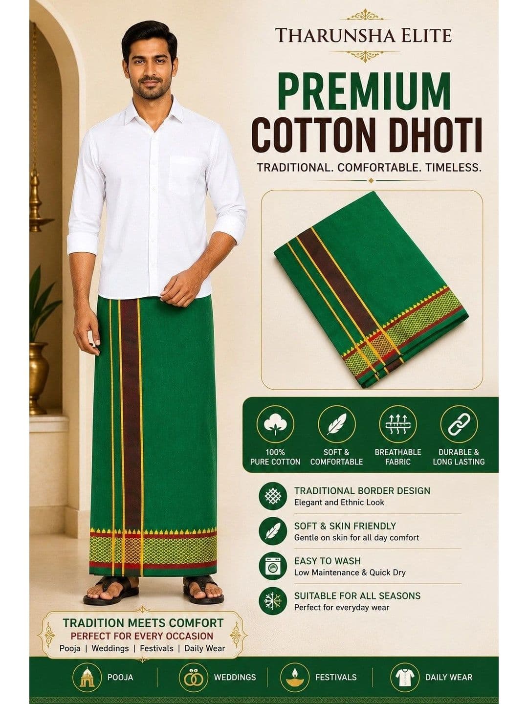 Tharunsha Elite Men Striped Cotton Dhoti Dhotis thumbnail 2