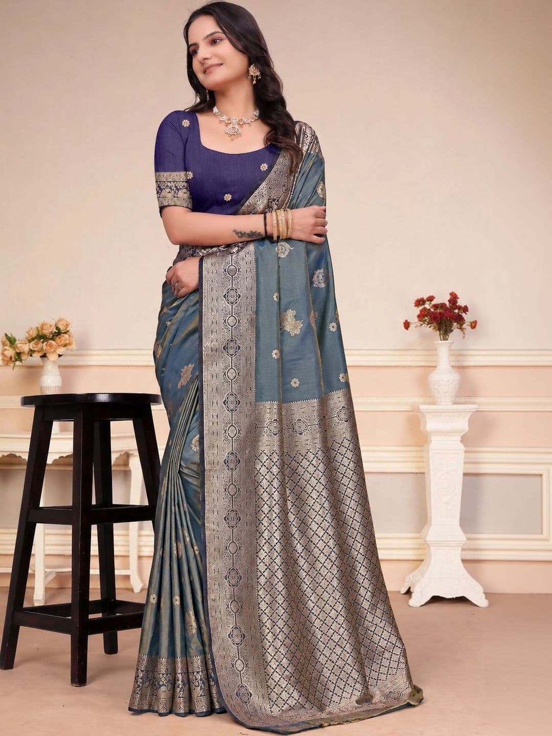 RANGREET Ethnic Motifs Zari Saree - view 1