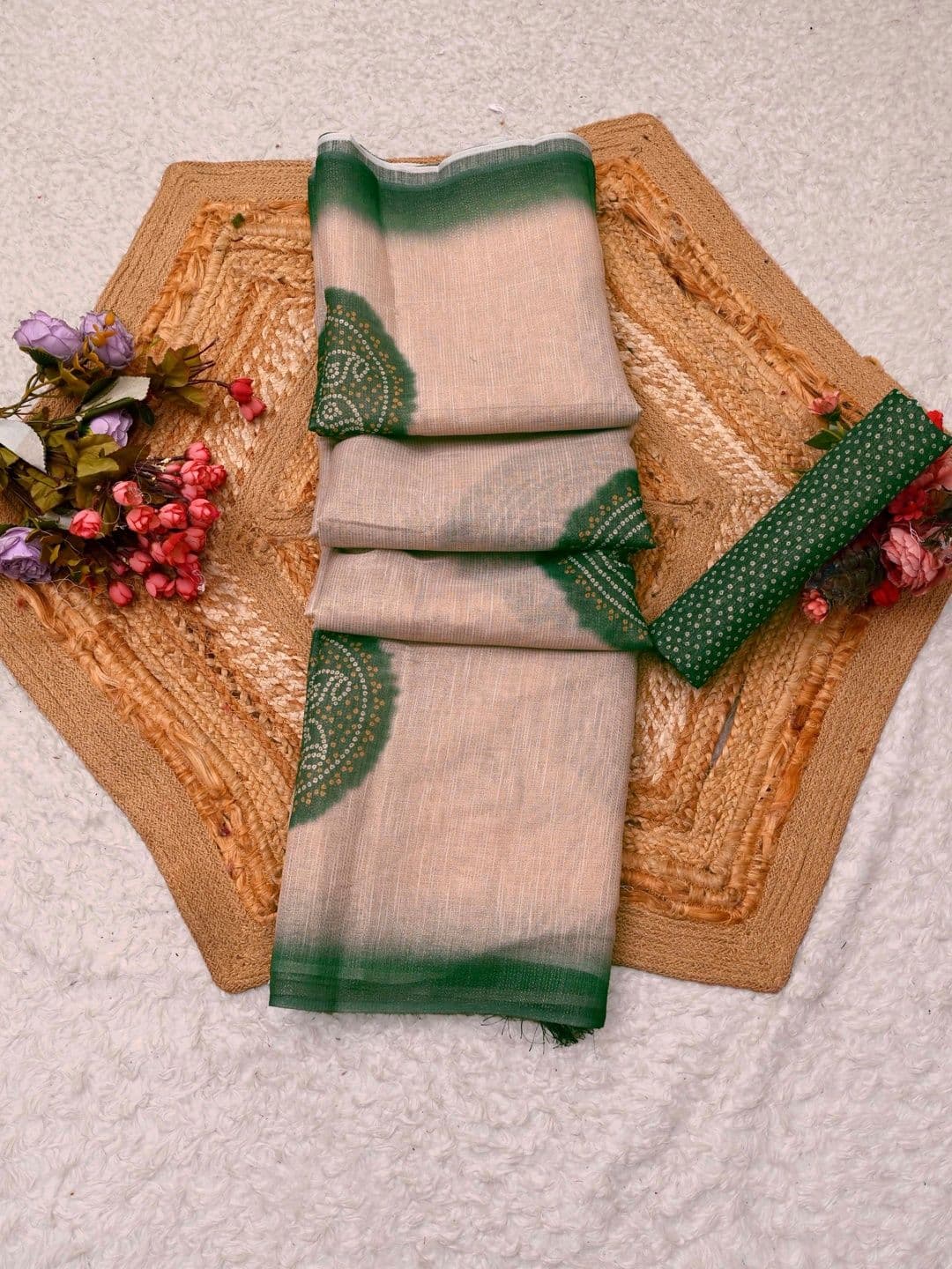 MANVAA Bandhani Silk Cotton Handloom Saree thumbnail 3