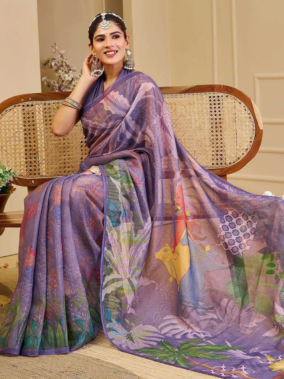 HERE&NOW Floral Silk Cotton Fusion Saree thumbnail 3