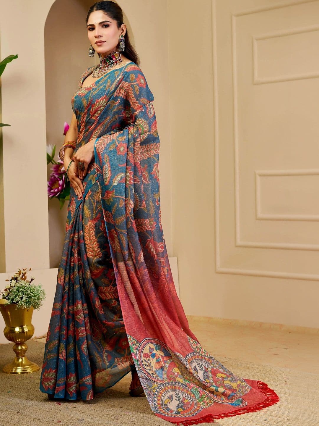 MANVAA Women Kalamkari Silk Cotton Handloom Saree thumbnail 3