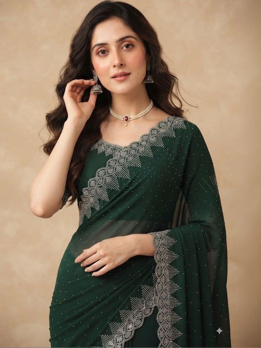 SmileyFashion Embellished Pure Georgette Saree thumbnail 2