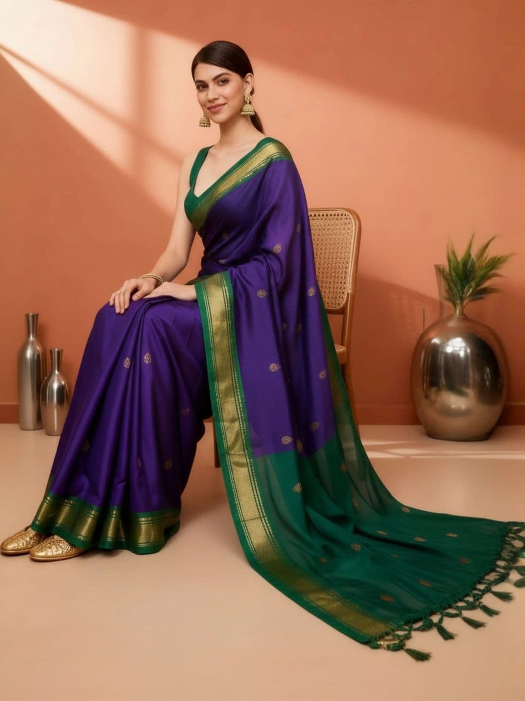Sangria Zari Pure Cotton Kanjeevaram Saree - view 1