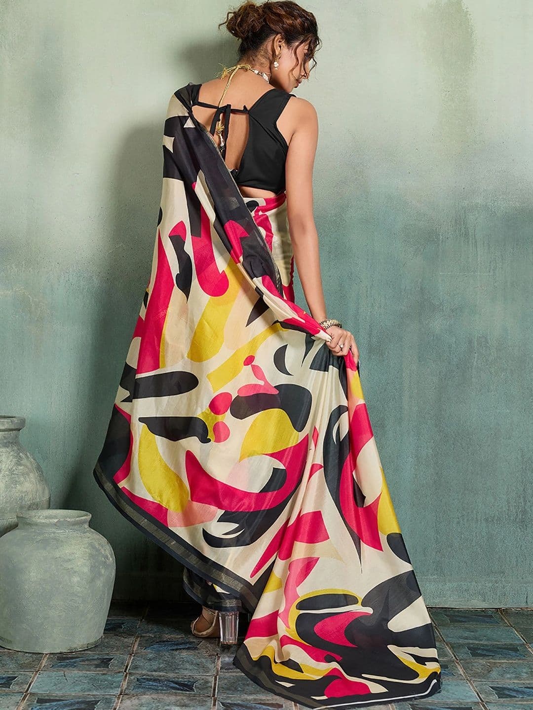 KALINI Designer Block Print Saree thumbnail 4