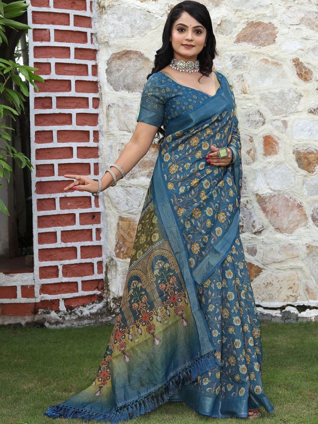 MANVAA Floral Silk Cotton Handloom Saree thumbnail 5