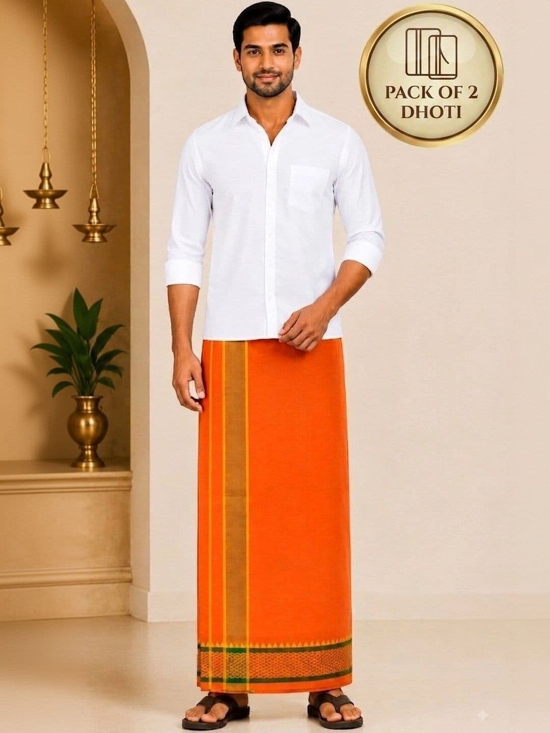 Tharunsha Elite Men Pack of 2 Striped Cotton Dhoti Dhotis - view 1