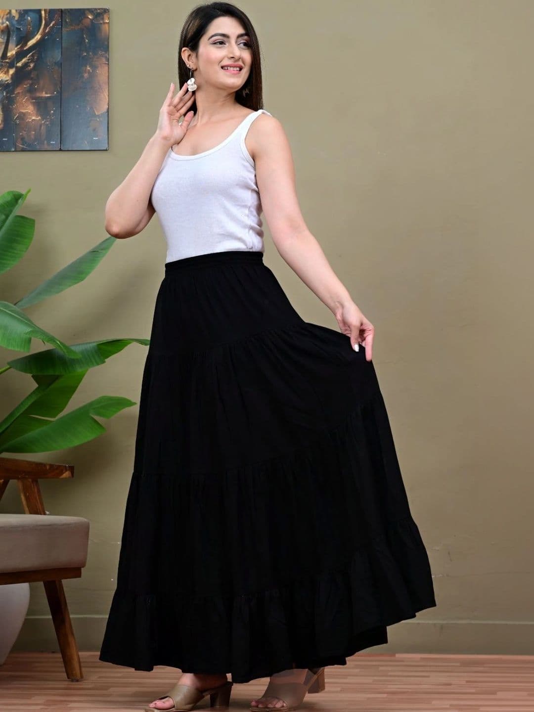 KELWA Women Tiered Maxi Flared Skirt thumbnail 5