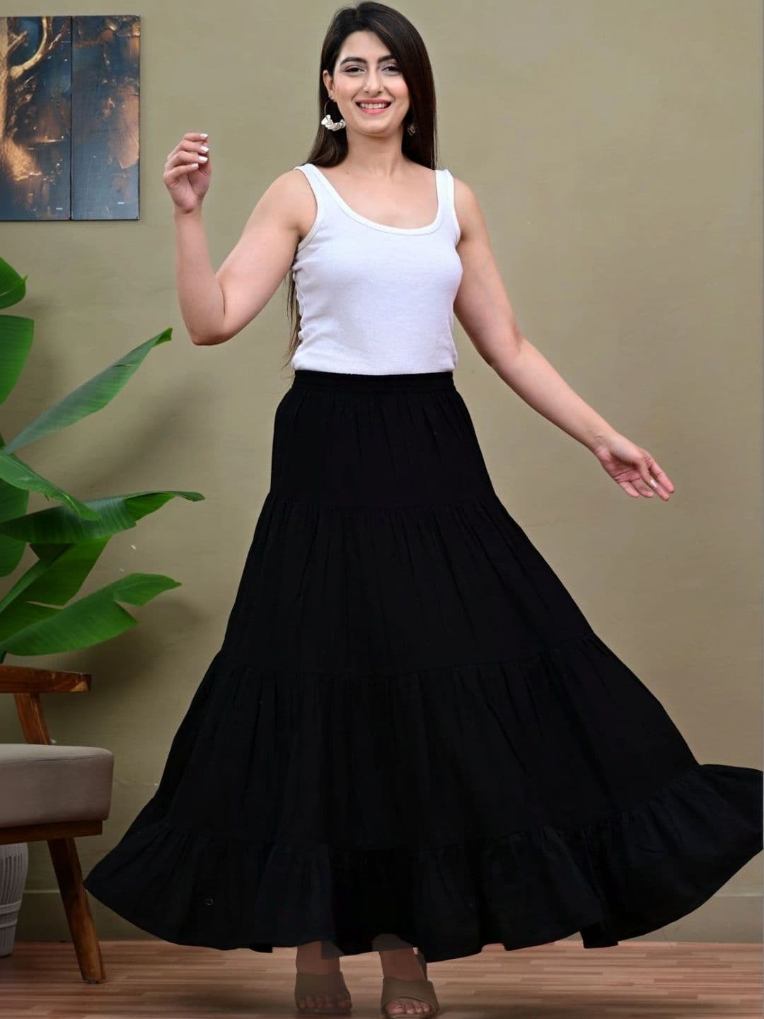 KELWA Women Tiered Maxi Flared Skirt thumbnail 3