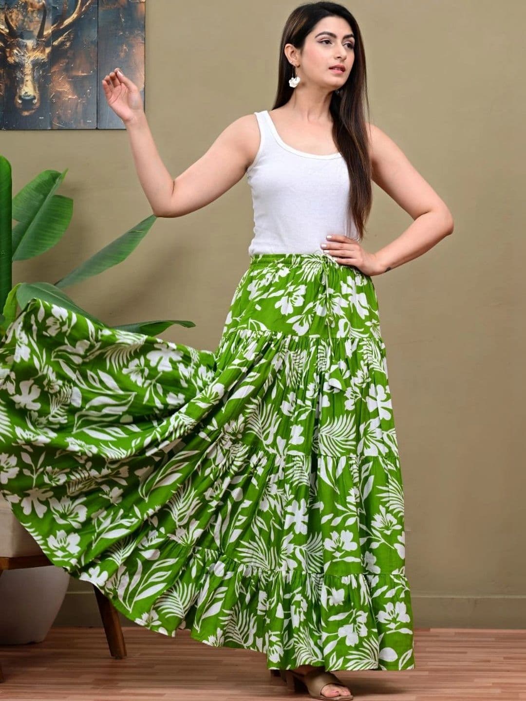 KELWA Women Floral Tropical Maxi Flared Skirt thumbnail 3