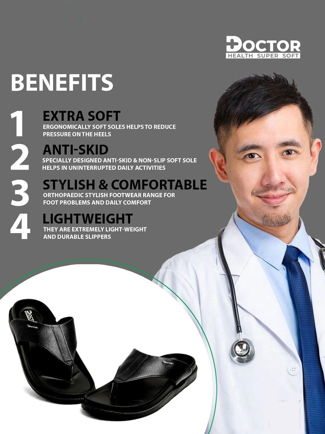DOCTOR HEALTH SUPER SOFT  Men Black Solid Eva Slip-On thumbnail 3