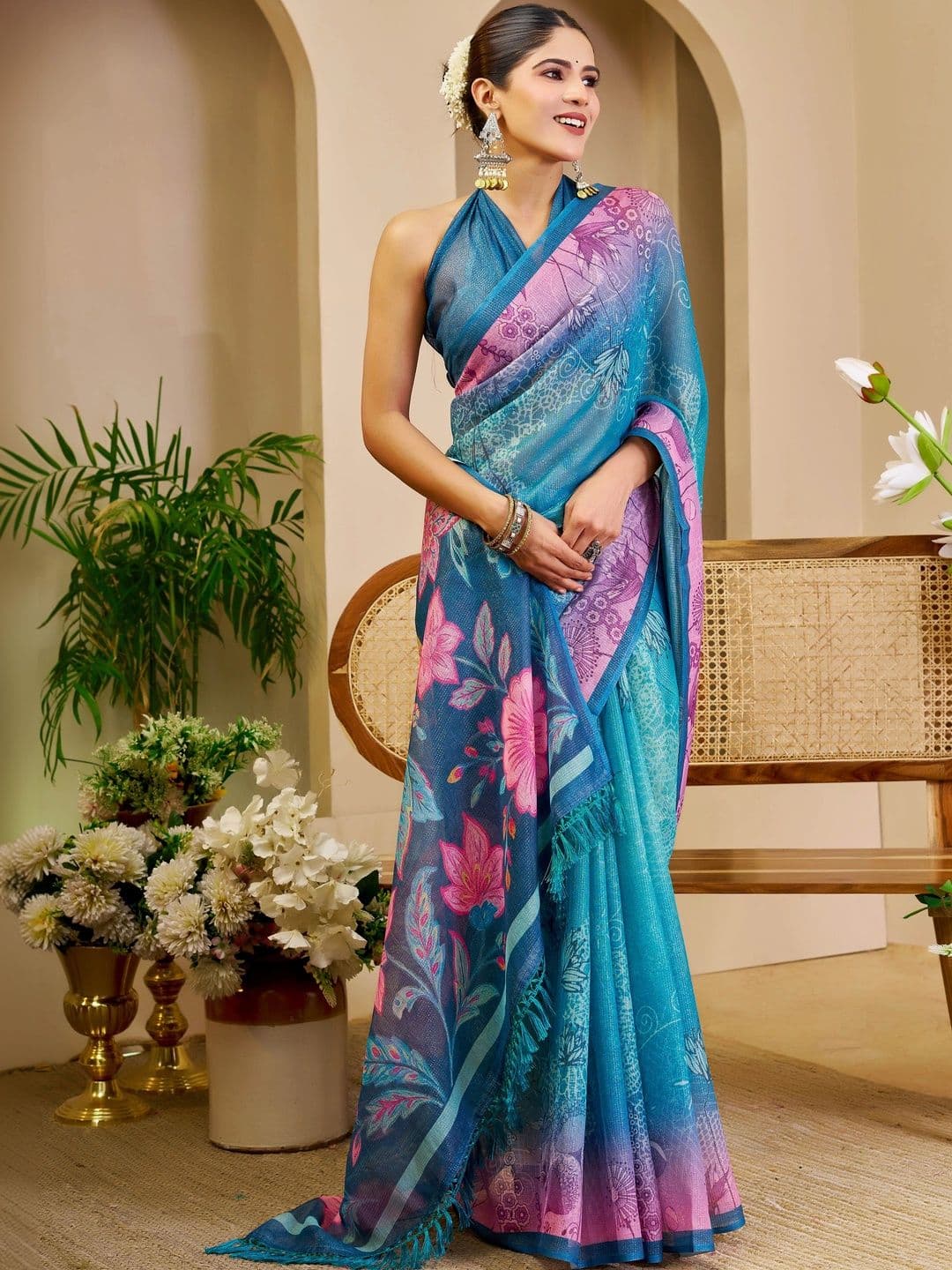 Maroosh Women Floral Silk Cotton Handloom Saree thumbnail 6