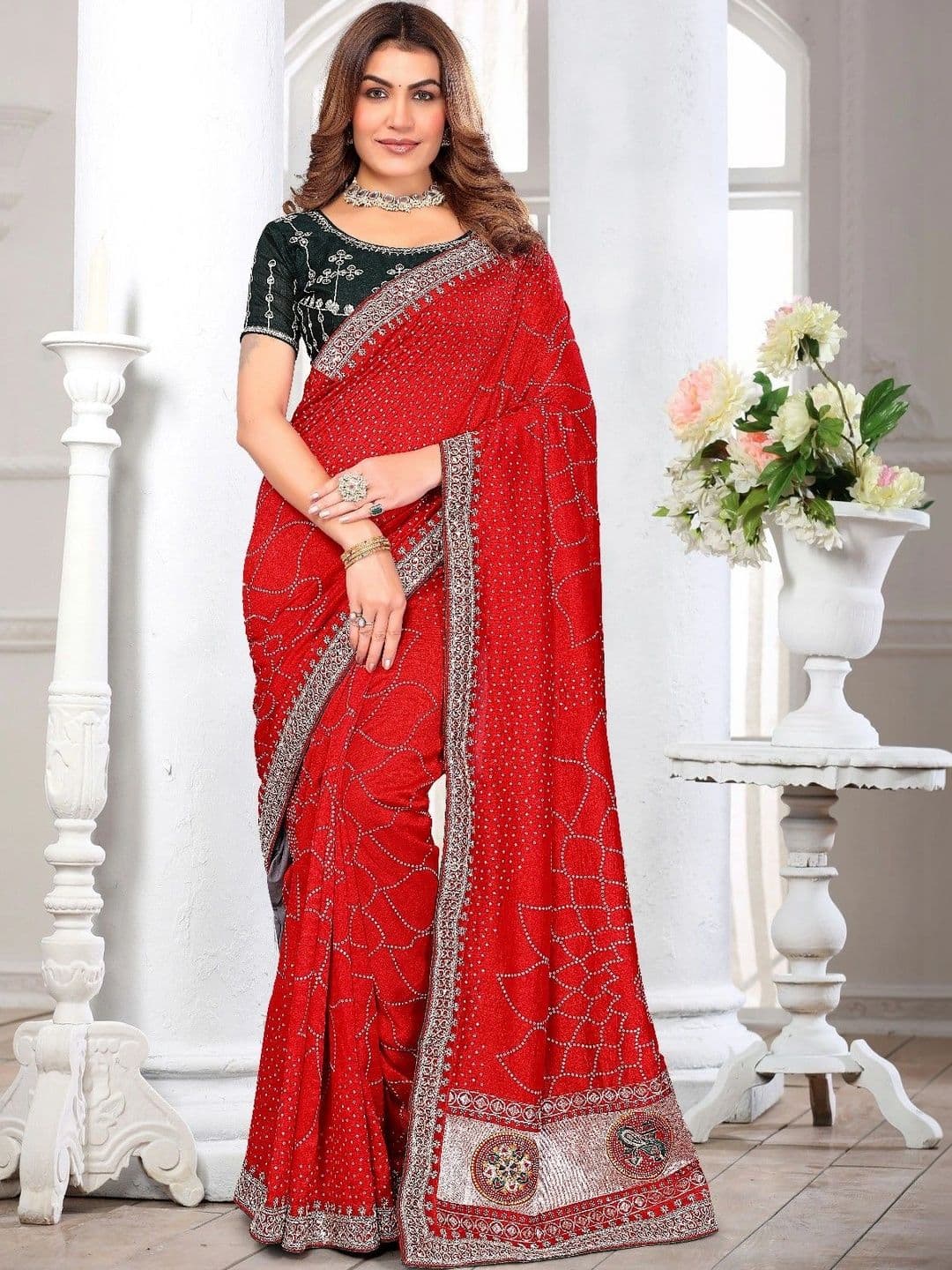 SmileyFashion Bandhani Embroidered Art Silk Designer Saree - view 1