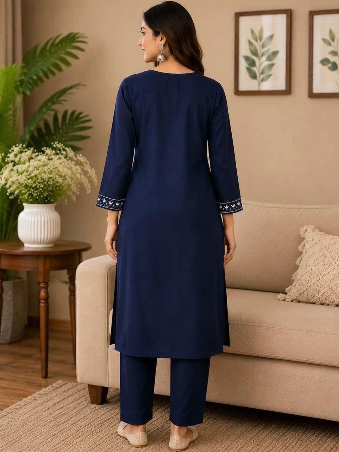 RICF ROYALS INDIA FASHION COLLECTION Women Ethnic Motifs Embroidered Regular Thread Work Kurta with Trousers thumbnail 3