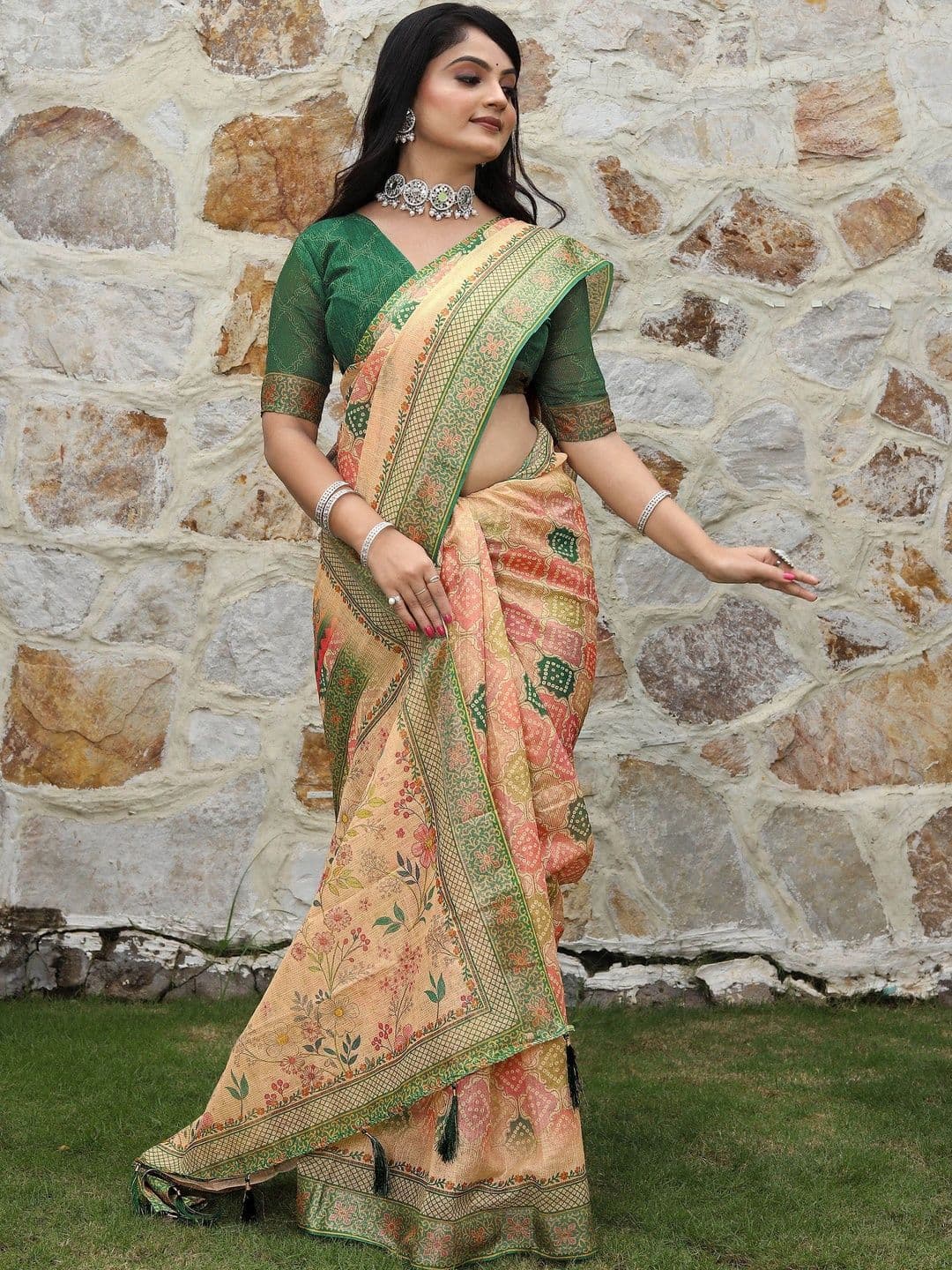 HERE&NOW Floral Silk Cotton Handloom Saree thumbnail 5