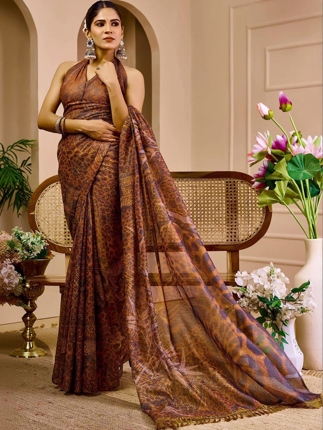 HERE&NOW Women Floral Silk Cotton Handloom Saree thumbnail 2