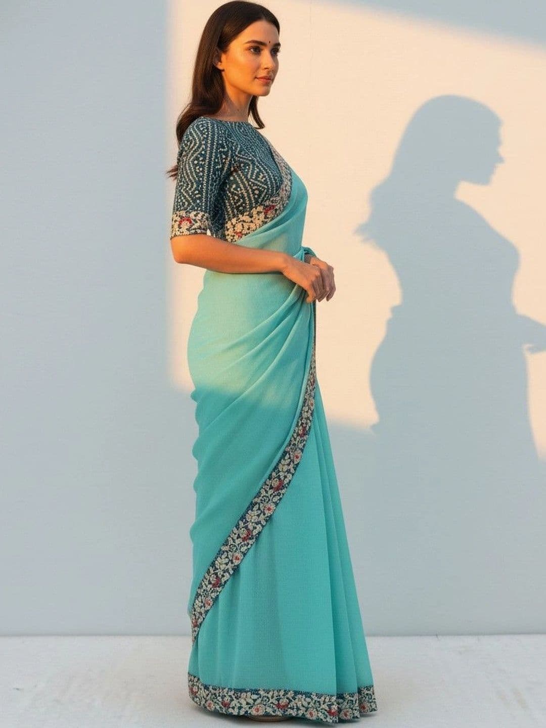 SmileyFashion Floral Poly Chiffon Designer Saree thumbnail 6