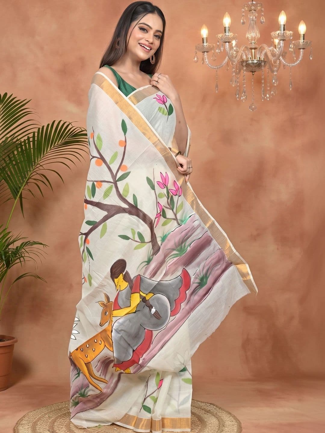 GitAsit Women  Floral Sequinned Pure Cotton Handloom Taant Saree thumbnail 7