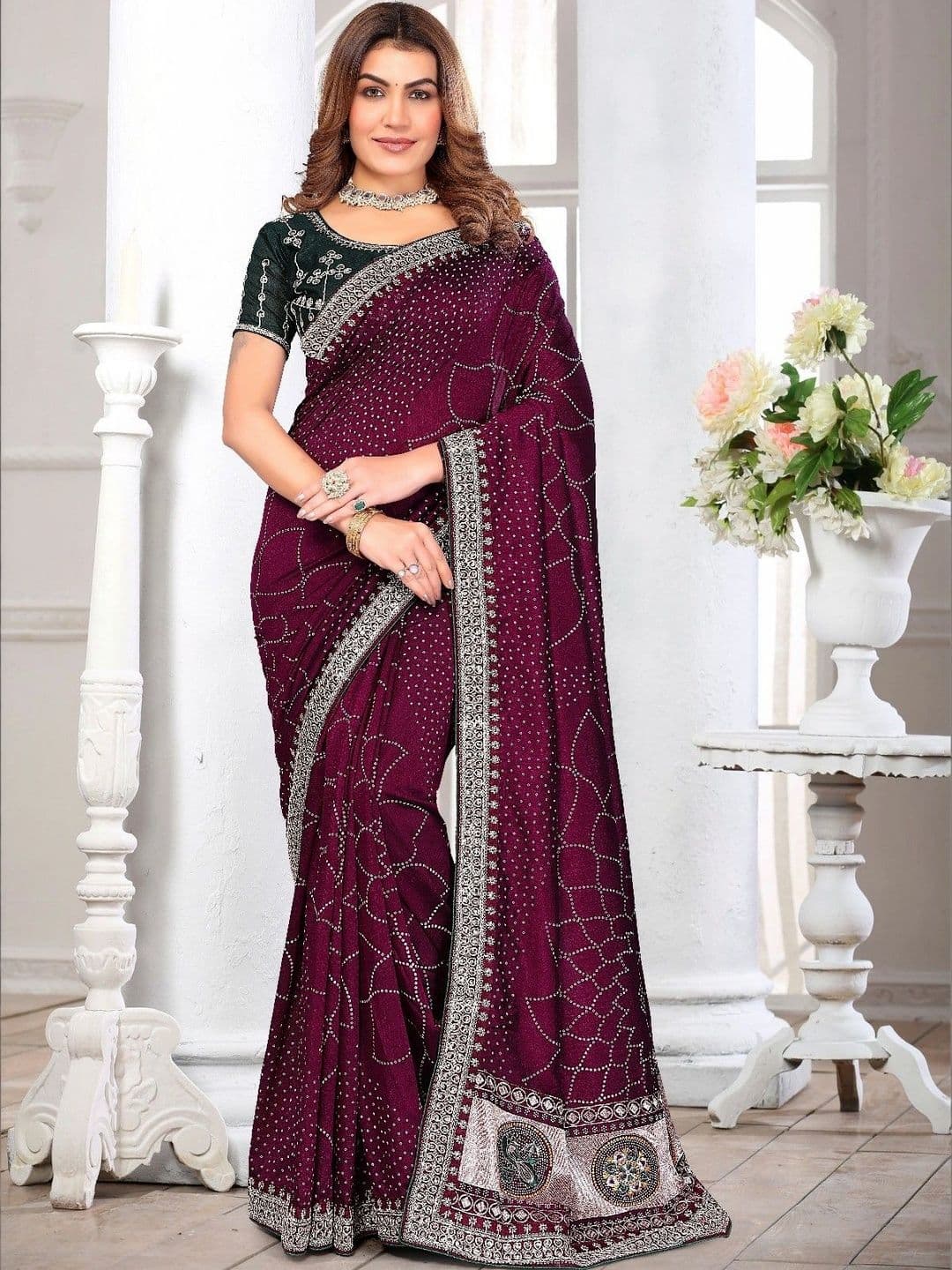SmileyFashion Bandhani Embroidered Art Silk Designer Saree - view 1