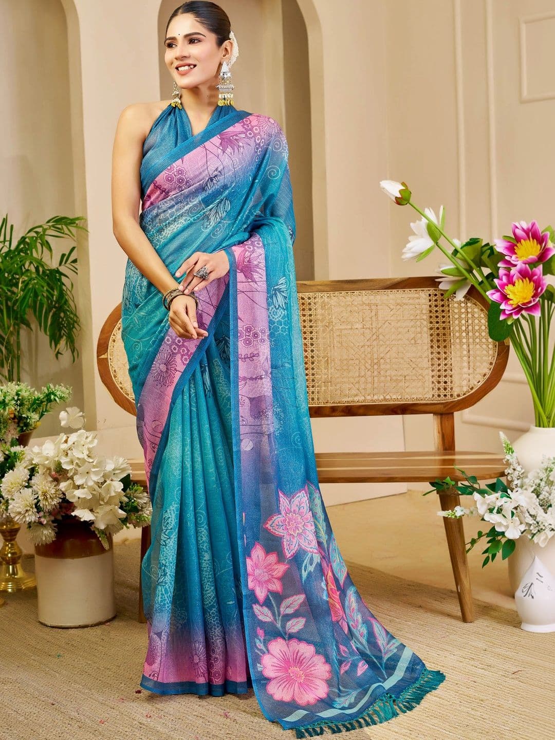 Maroosh Women Floral Silk Cotton Handloom Saree - view 1