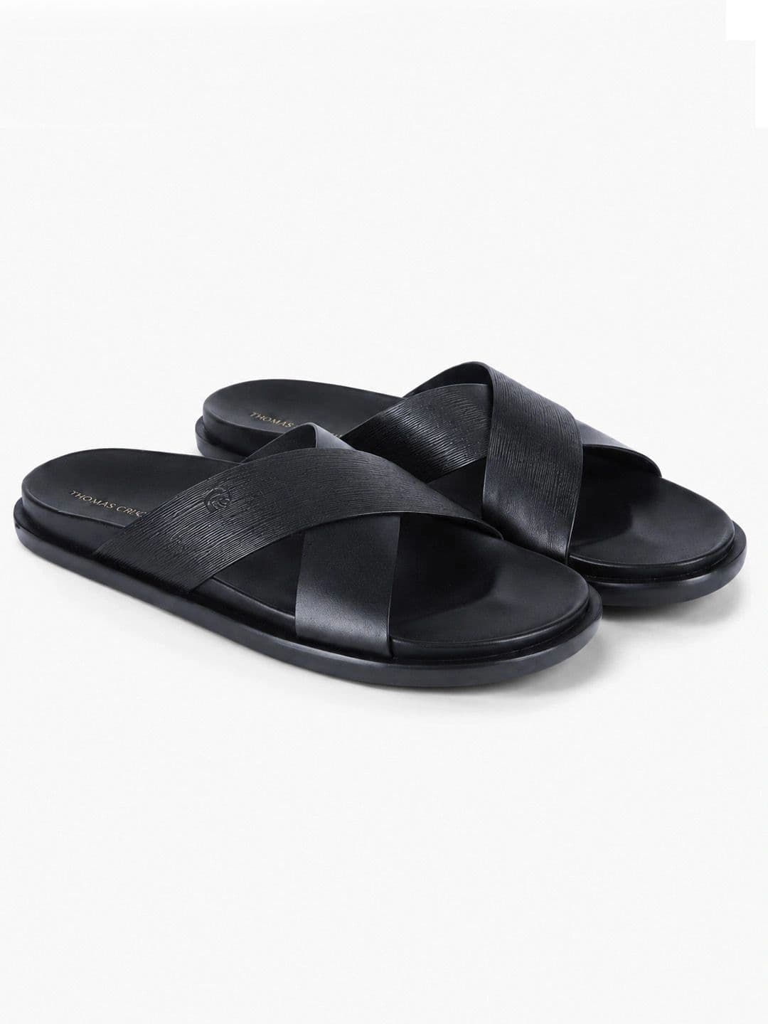 THOMAS CRICK Men Black Leather Sandals thumbnail 4