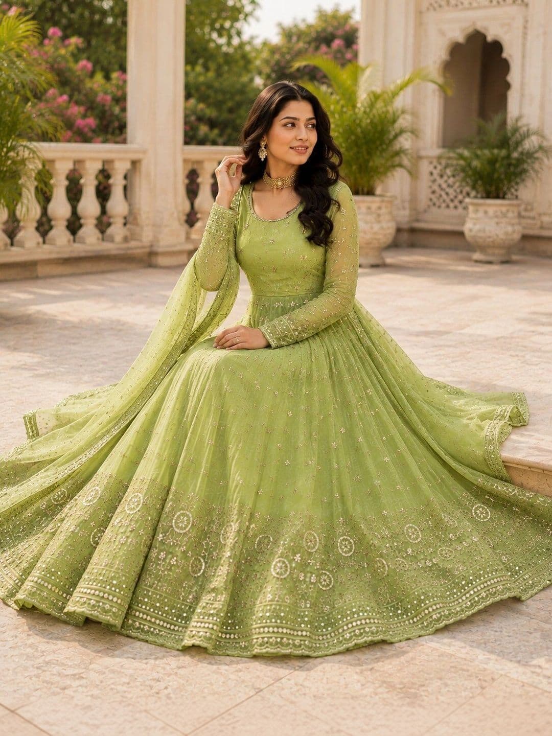 KALINI Women Ethnic Motifs Embroidered Empire Sequinned Kurta with Trousers & With Dupatta thumbnail 3