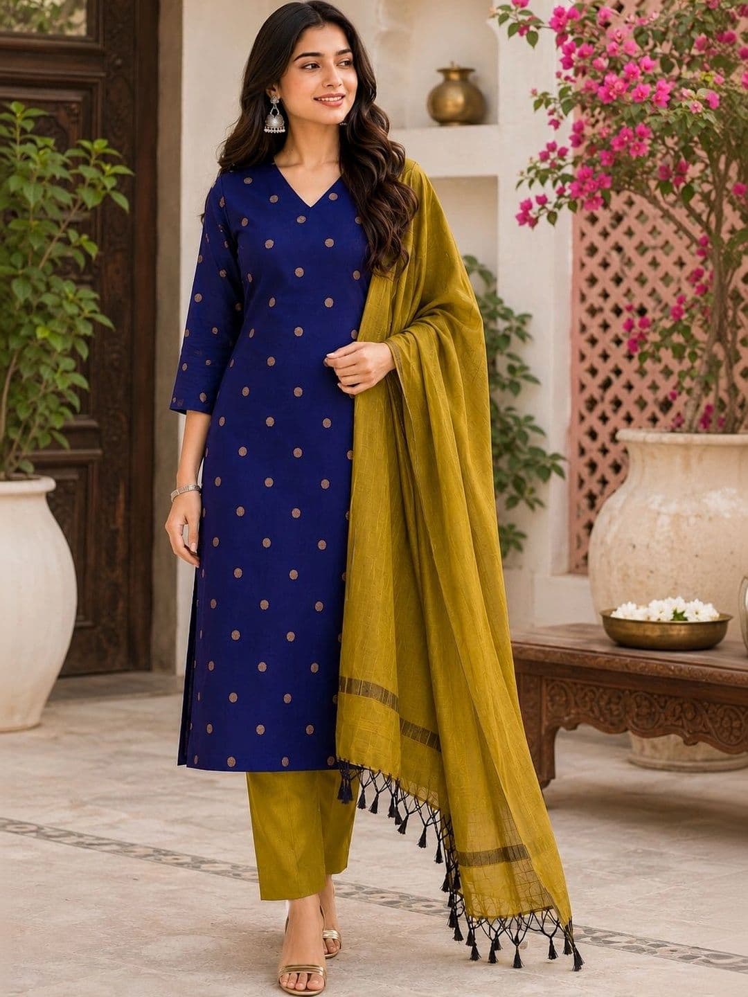 Rahigomar Women Ethnic Motifs Printed Regular Kurta with Trousers & With Dupatta - view 1