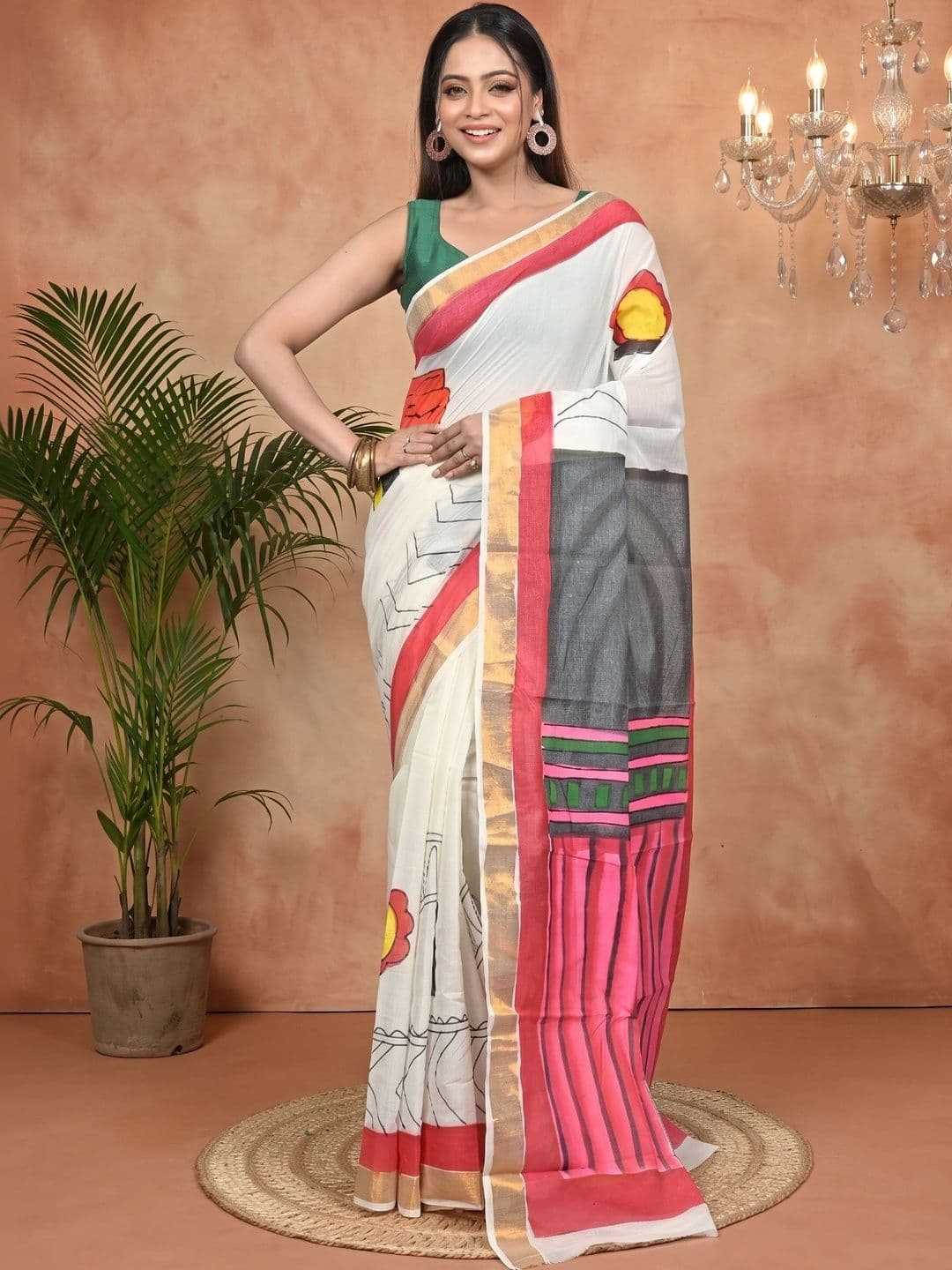 GitAsit Sequinned women Pure Cotton Handloom Taant Saree - view 1