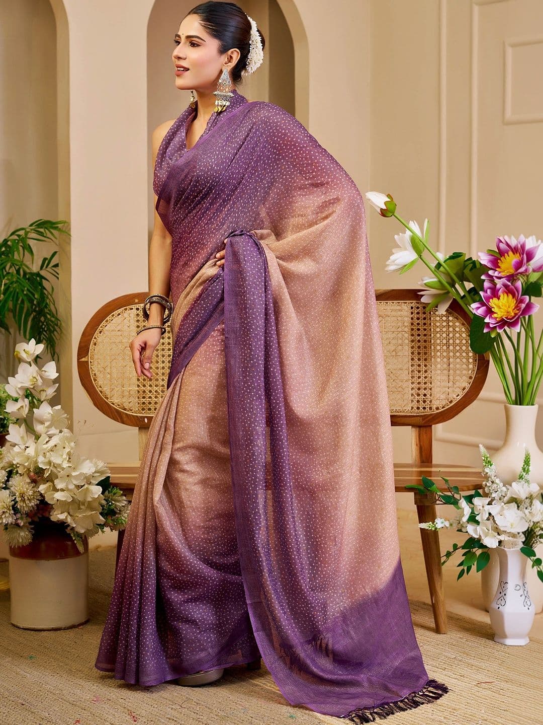 HERE&NOW Women Ombre Silk Cotton Handloom Saree thumbnail 7
