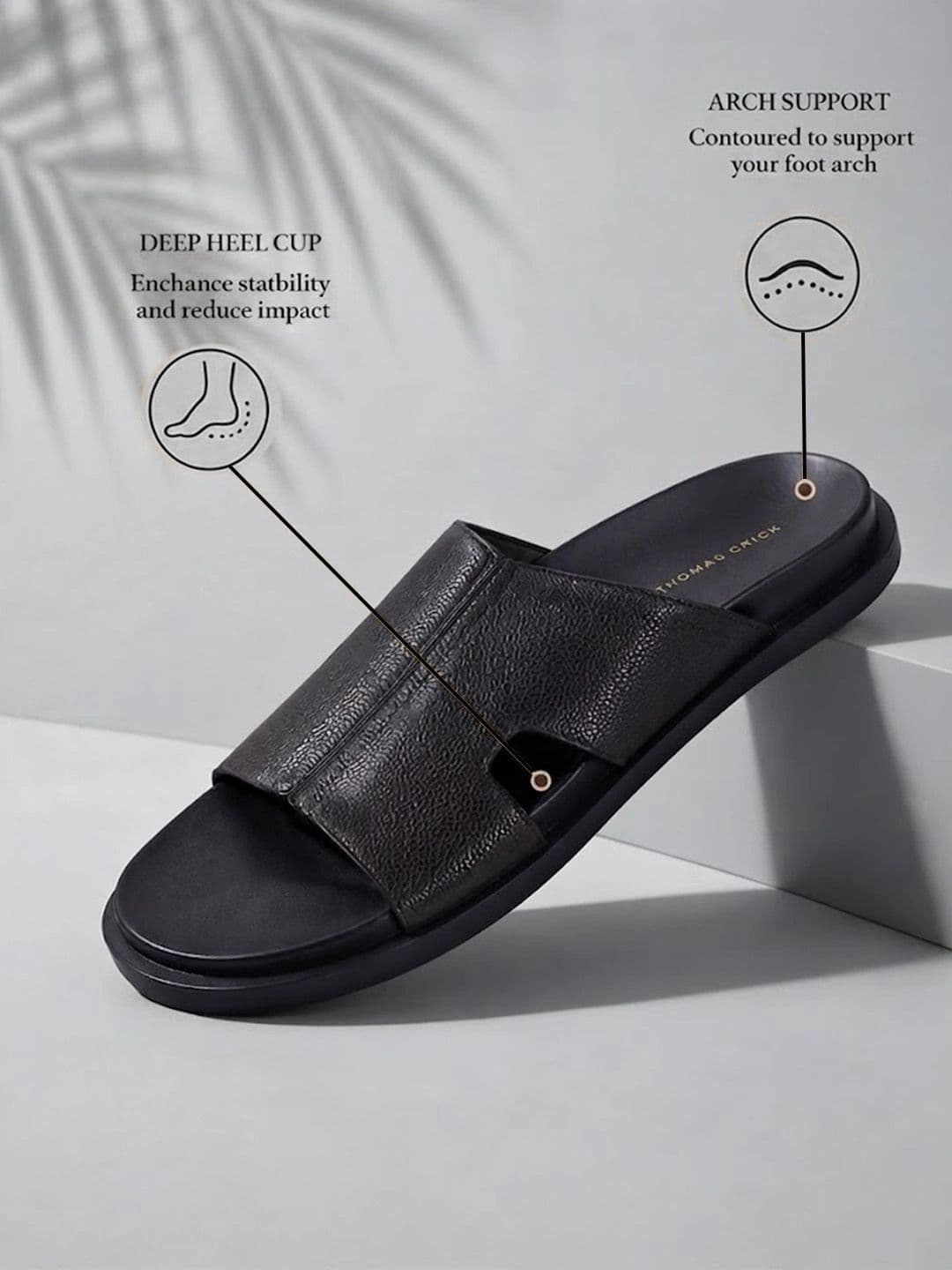 THOMAS CRICK Men Black Leather Sandals thumbnail 5